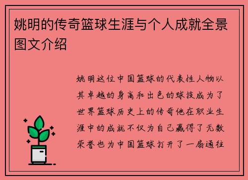 姚明的传奇篮球生涯与个人成就全景图文介绍